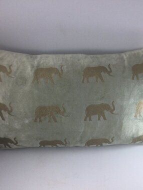 Thurston Reed Velvet Rectangular Pillow Green Velvet Gold Elephants 22" x 12"
